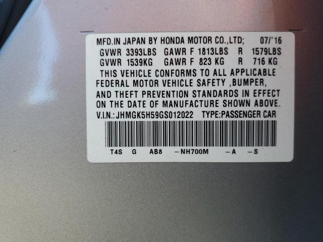 JHMGK5H59GS012022 - 2016 HONDA FIT LX SILVER photo 12