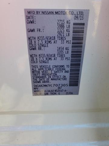 5N1AR2MN7FC707305 - 2015 NISSAN PATHFINDER S 白色 照片 13