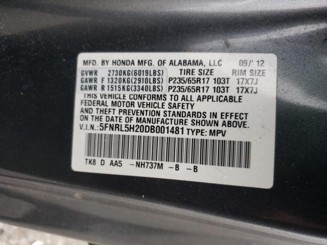 5FNRL5H20DB001481 - 2013 HONDA ODYSSEY LX GRAY photo 13