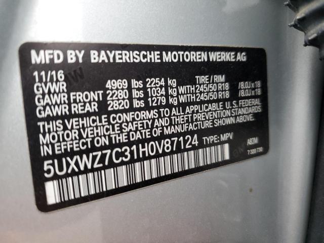 5UXWZ7C31H0V87124 - 2017 BMW X3 SDRIVE28I SILVER photo 13
