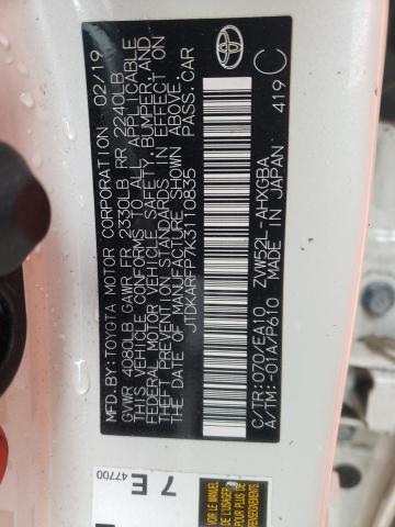 JTDKARFP7K3110835 - 2019 TOYOTA PRIUS PRIM 白色 照片 12