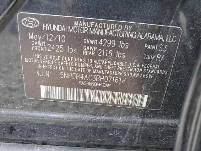 5NPEB4AC3BH071618 - 2011 HYUNDAI SONATA GLS BLACK photo 12