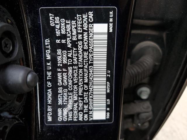 SHHFK7H42HU429463 - 2017 HONDA CIVIC SPORT 黑色 照片 12