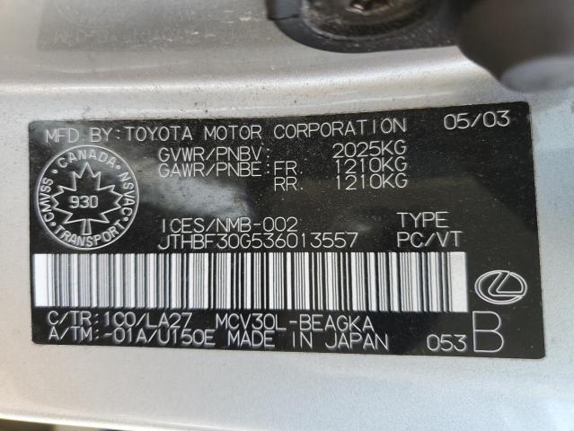 JTHBF30G536013557 - 2003 LEXUS ES 300 SILVER photo 12