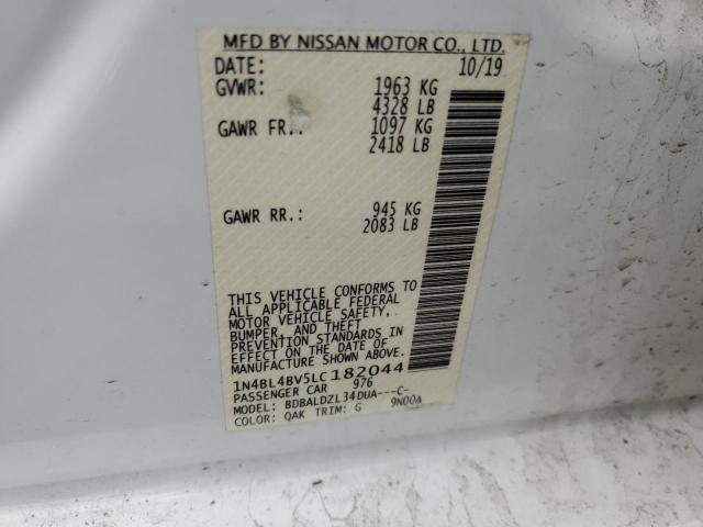 1N4BL4BV5LC182044 - 2020 NISSAN ALTIMA S WHITE photo 12