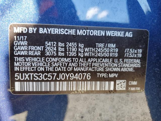 5UXTS3C57J0Y94076 - 2018 BMW X3 XDRIVEM40I BLUE photo 12