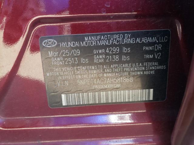 5NPET4AC7AH581868 - 2010 HYUNDAI SONATA GLS BURGUNDY photo 12