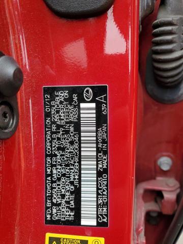 JTHKD5BHXC2080461 - 2012 LEXUS CT 200 RED photo 13