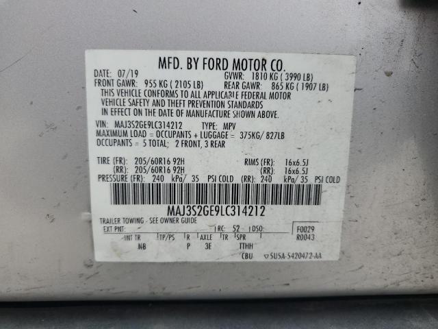 MAJ3S2GE9LC314212 - 2020 FORD ECOSPORT SE SILVER photo 12