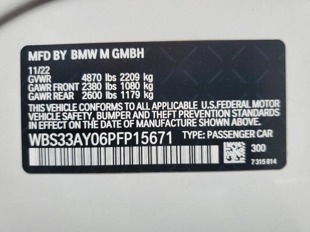 WBS33AY06PFP15671 - 2023 BMW M3 COMPETITION WHITE photo 14