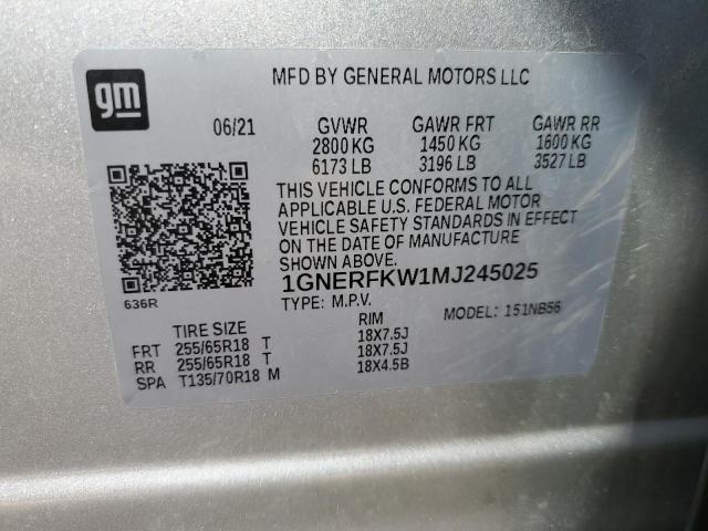 1GNERFKW1MJ245025 - 2021 CHEVROLET TRAVERSE LS SILVER photo 13