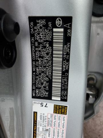 JTDKB20U967079489 - 2006 TOYOTA PRIUS SILVER photo 12