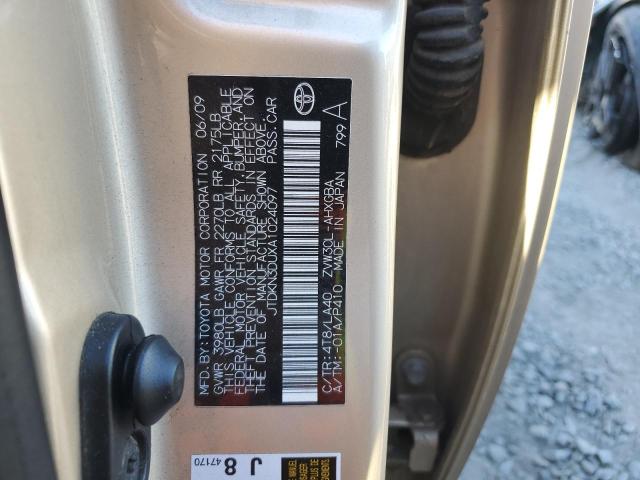 JTDKN3DUXA1024097 - 2010 TOYOTA PRIUS GOLD photo 12