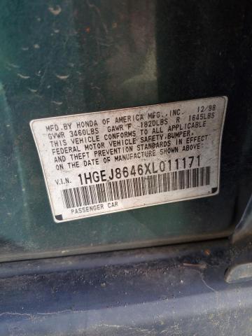 1HGEJ8646XL011171 - 1999 HONDA CIVIC EX GREEN photo 12