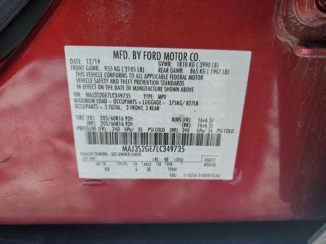 MAJ3S2GE7LC349735 - 2020 FORD ECOSPORT SE წითელი ფოტო 13