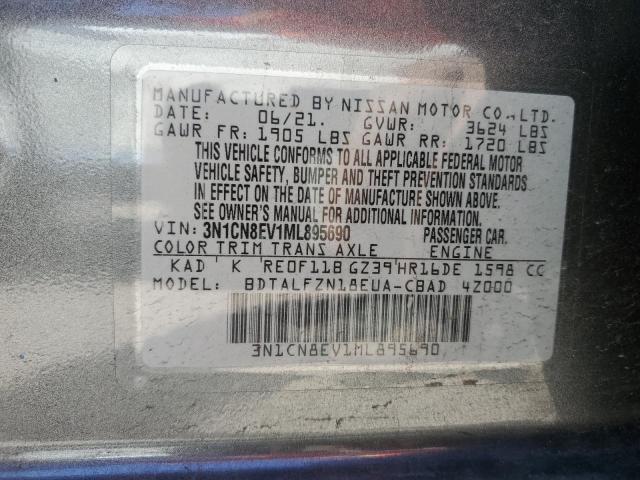 3N1CN8EV1ML895690 - 2021 NISSAN VERSA SV GRAY photo 13