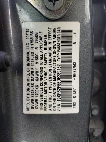 19XFB2F55DE289182 - 2013 HONDA CIVIC LX GRAY photo 12