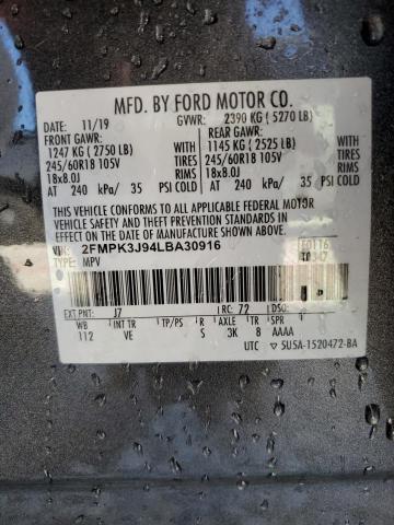 2FMPK3J94LBA30916 - 2020 FORD EDGE SEL CHARCOAL photo 13