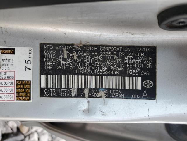 JTDKB20U183364438 - 2008 TOYOTA PRIUS SILVER photo 12