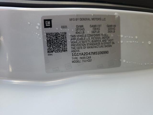 1G1YA2D47M5106990 - 2021 CHEVROLET CORVETTE STINGRAY 1LT WHITE photo 13