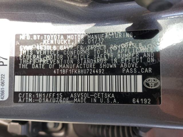 4T1BF1FK8HU724492 - 2017 TOYOTA CAMRY LE CHARCOAL photo 12