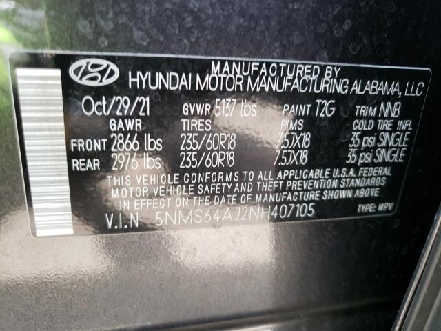 5NMS64AJ2NH407105 - 2022 HYUNDAI SANTA FE SEL Մոխրագույն լուսանկար 13