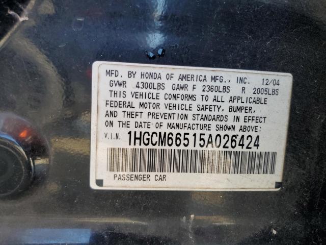 1HGCM66515A026424 - 2005 HONDA ACCORD EX BLACK photo 13