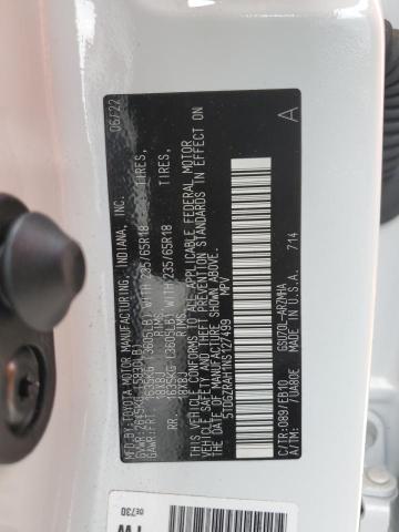 5TDGZRAH1NS127499 - 2022 TOYOTA HIGHLANDER XLE Ağ foto 13