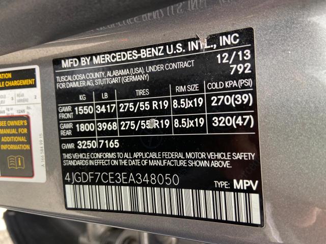 4JGDF7CE3EA348050 - 2014 MERCEDES-BENZ GL 450 4MATIC GRAY photo 10