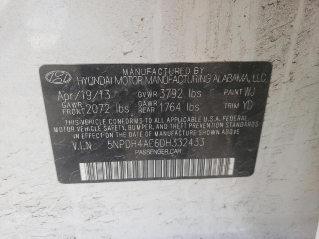 5NPDH4AE6DH332433 - 2013 HYUNDAI ELANTRA GLS WHITE photo 12