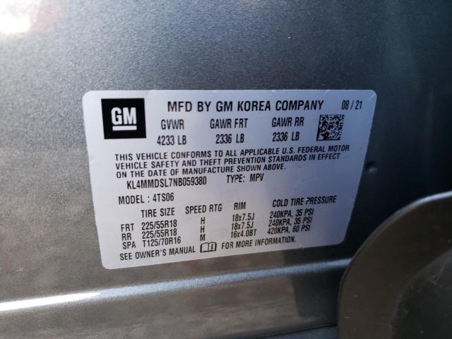 KL4MMDSL7NB059380 - 2022 BUICK ENCORE GX SELECT GRAY photo 12