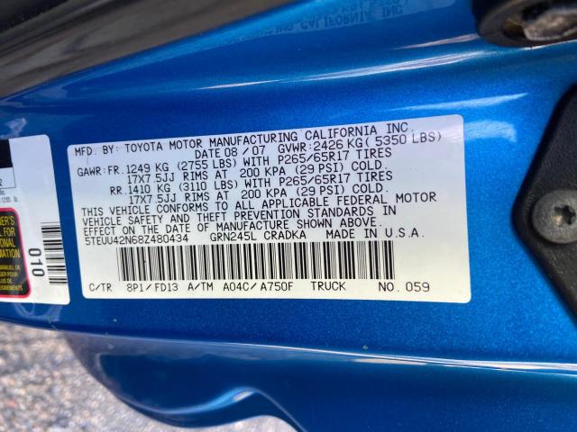 5TEUU42N68Z480434 - 2008 TOYOTA TACOMA ACCESS CAB ლურჯი ფოტო 11