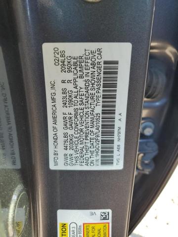 1HGCV2F97LA010525 - 2020 HONDA ACCORD TOURING GRAY photo 12