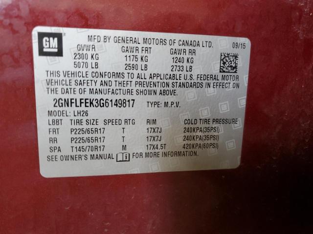 2GNFLFEK3G6149817 - 2016 CHEVROLET EQUINOX LT RED photo 12