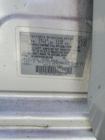 3N1AB7AP3EL681478 - 2014 NISSAN SENTRA S SILVER photo 12