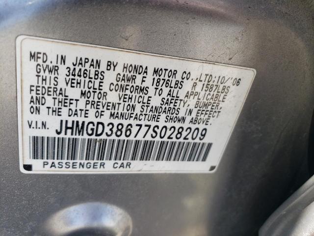 JHMGD38677S028209 - 2007 HONDA FIT S ვერცხლისფერი ფოტო 12