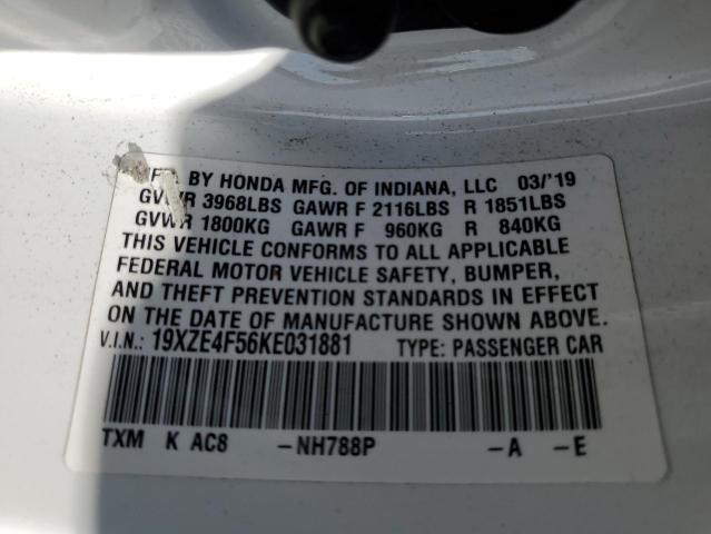 19XZE4F56KE031881 - 2019 HONDA INSIGHT EX WHITE photo 12