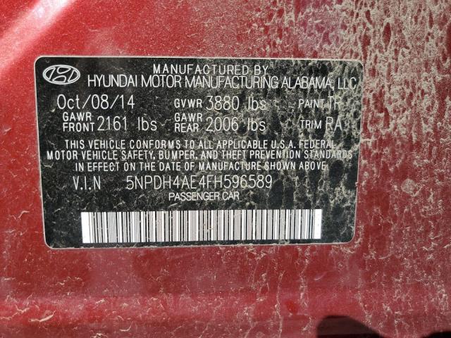 5NPDH4AE4FH596589 - 2015 HYUNDAI ELANTRA SE RED photo 12