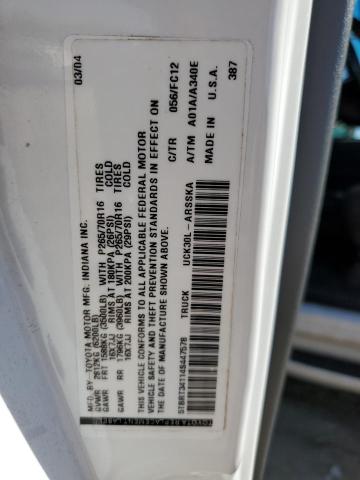 5TBRT34114S447578 - 2004 TOYOTA TUNDRA ACCESS CAB SR5 WHITE photo 13
