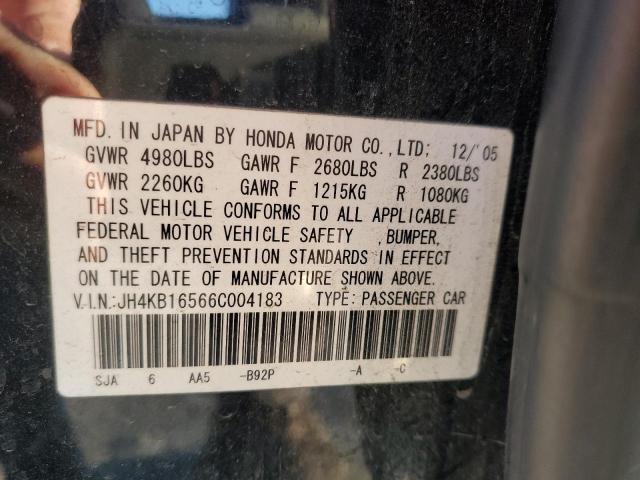 JH4KB16566C004183 - 2006 ACURA RL BLACK photo 12