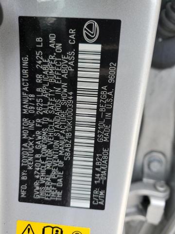 58ABZ1B10KU003944 - 2019 LEXUS ES 350 SILVER photo 12