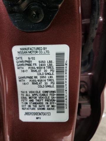 JN8DR09X83W704153 - 2003 NISSAN PATHFINDER LE BURGUNDY photo 13