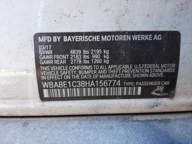 WBA8E1C38HA156774 - 2017 BMW 330E WHITE photo 12