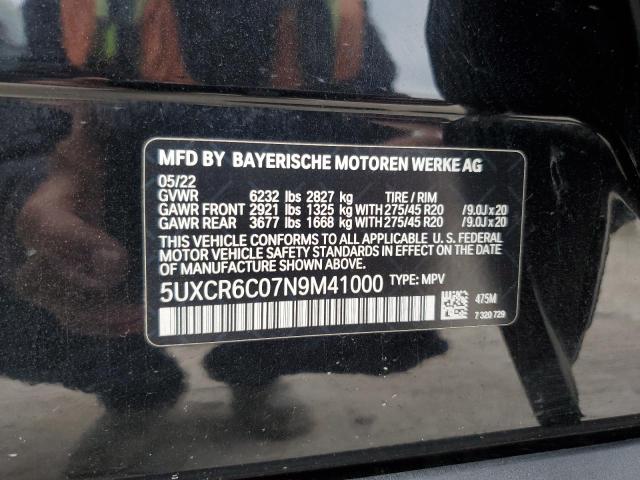 5UXCR6C07N9M41000 - 2022 BMW X5 XDRIVE40I BLACK photo 12