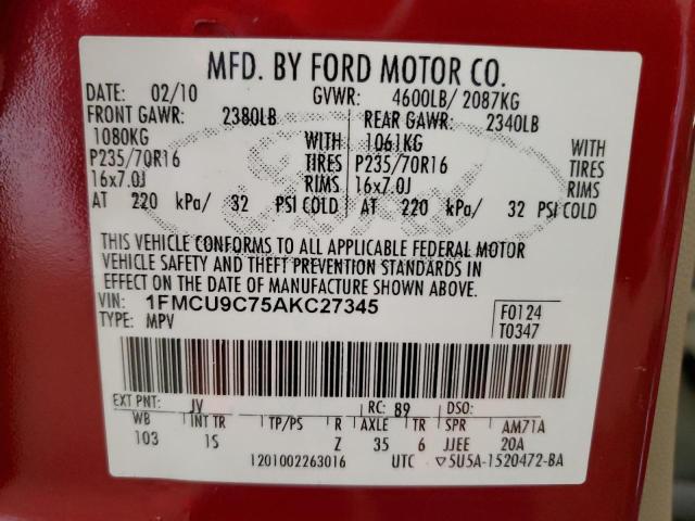 1FMCU9C75AKC27345 - 2010 FORD ESCAPE XLS RED photo 13