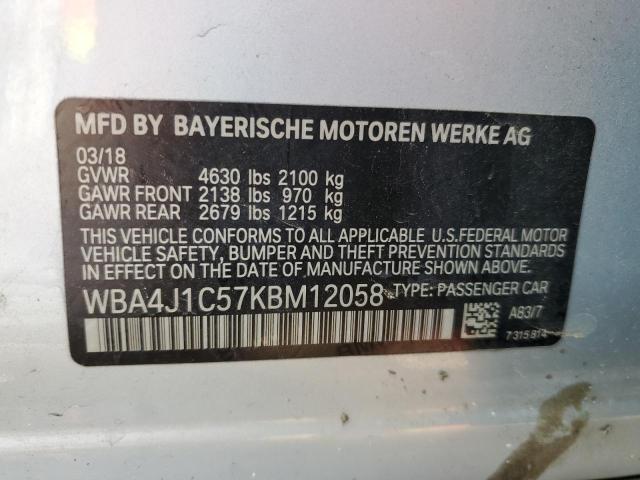 WBA4J1C57KBM12058 - 2019 BMW 430I GRAN COUPE SILVER photo 12