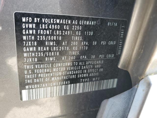 WVGBV7AX1GW580845 - 2016 VOLKSWAGEN TIGUAN S GRAY photo 12