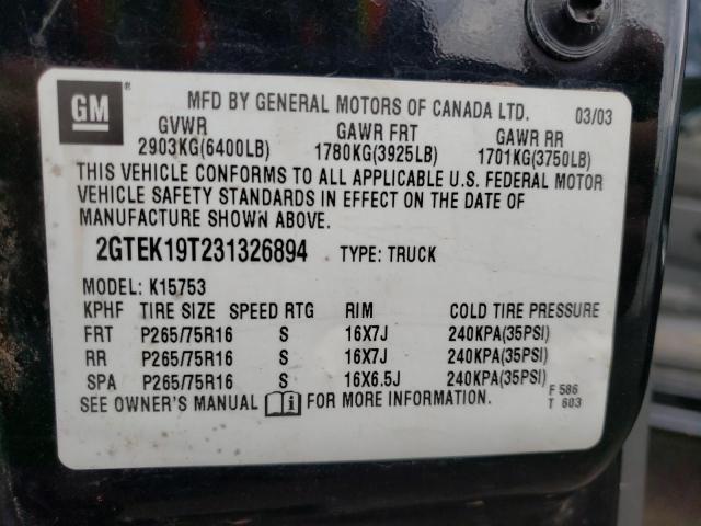 2GTEK19T231326894 - 2003 GMC NEW SIERRA K1500 BLACK photo 13