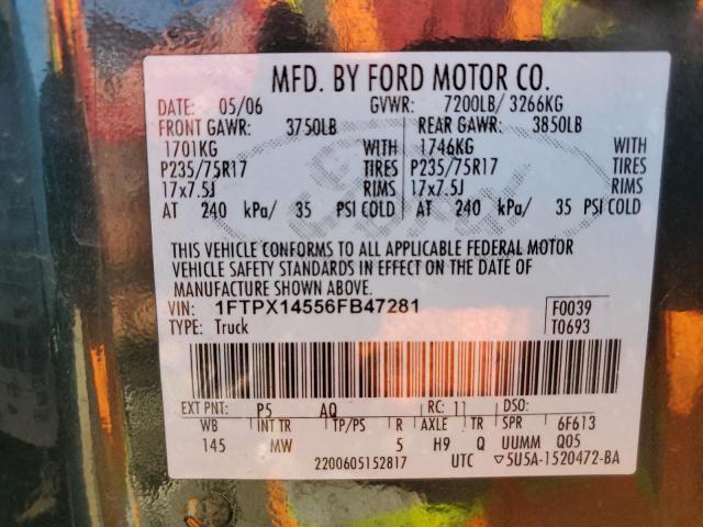 1FTPX14556FB47281 - 2006 FORD F150 GRAY photo 12