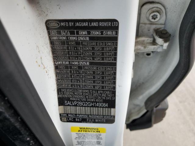 SALVP2BG2GH149084 - 2016 LAND ROVER RANGE ROVE SE WHITE photo 13